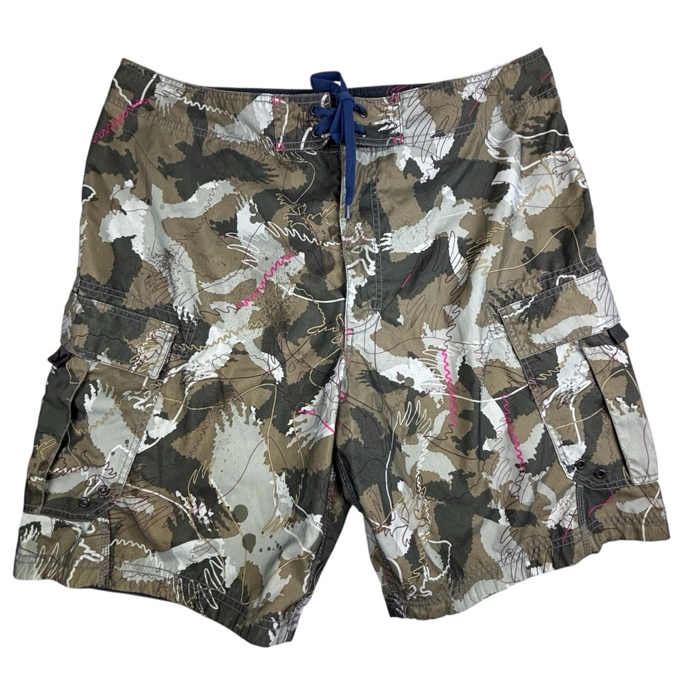 American Eagle AE77 Board Shorts Mens 38 Green Camo‎ Cargo Swim Trunks